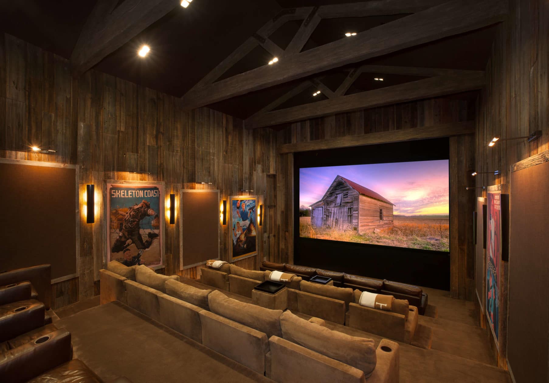 Rustic Beverly Hills home cinema by Paradise Theater and Select Builders